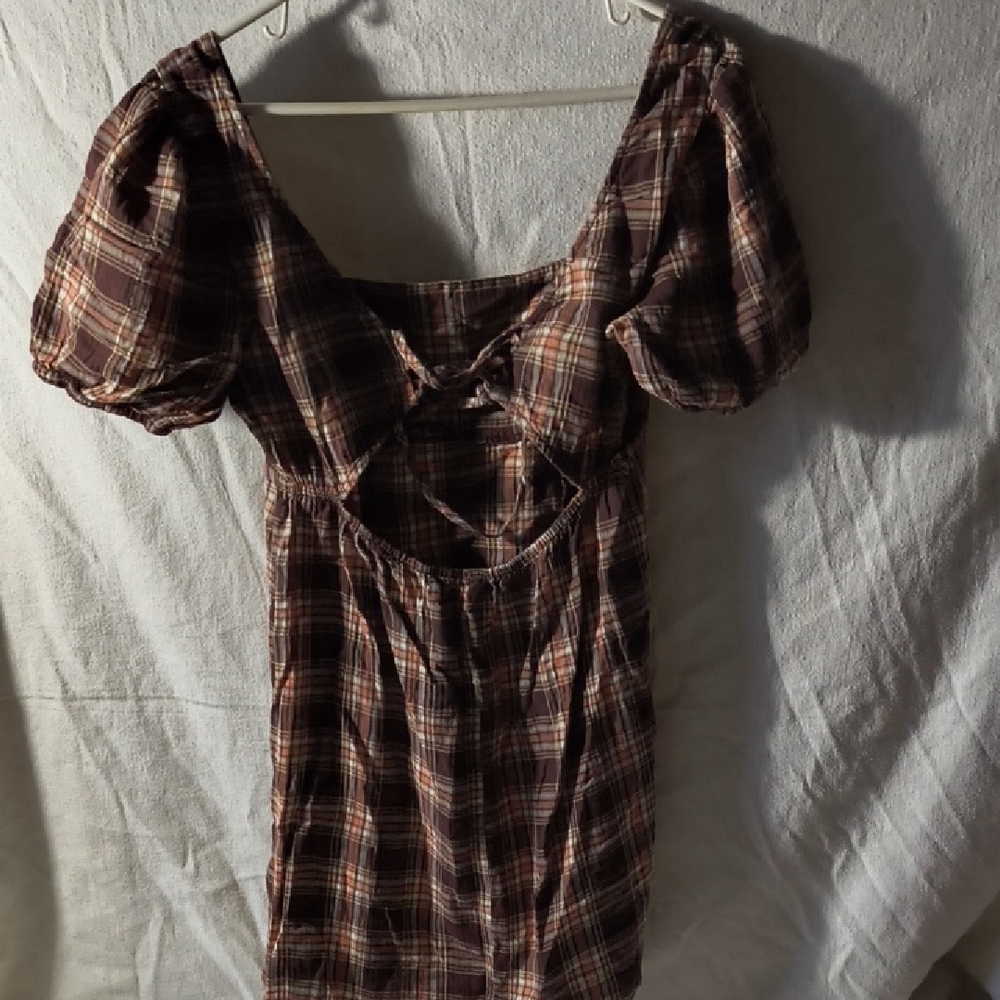 Eyeshadow Brown Plaid Mini Dress